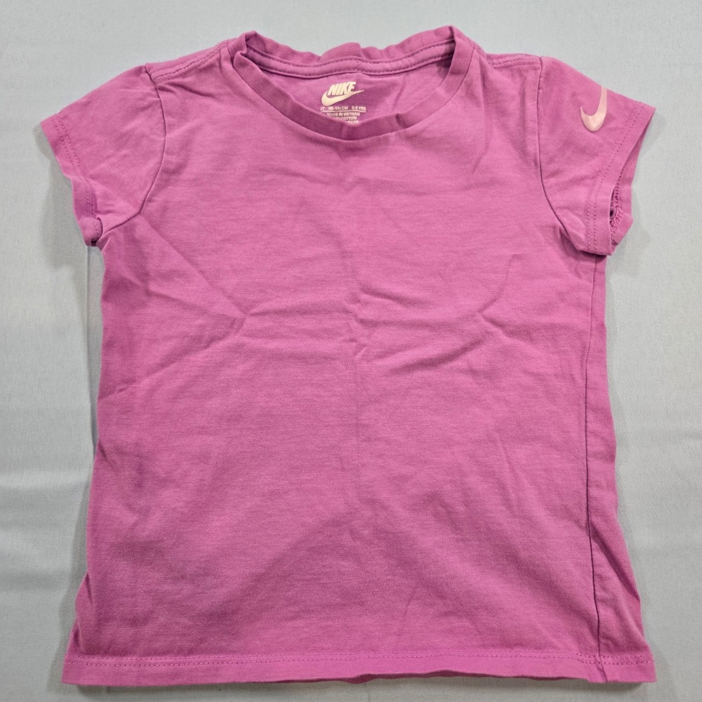 Nike Kids Pink Short Sleeve Cotton T-Shirt Crew Neck Swoosh Logo Size 4T